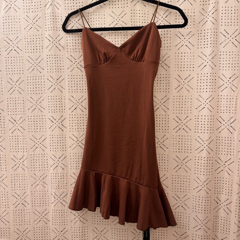 Brown Asymmetrical Mini Dress